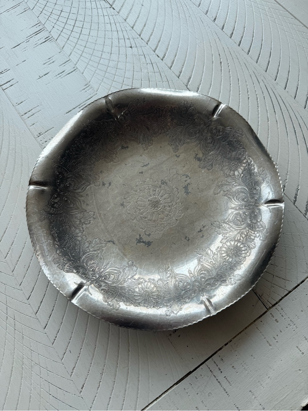 Vintage Wilton Armetale Hand Wrought Aluminum Butterfly Floral Serving Bowl